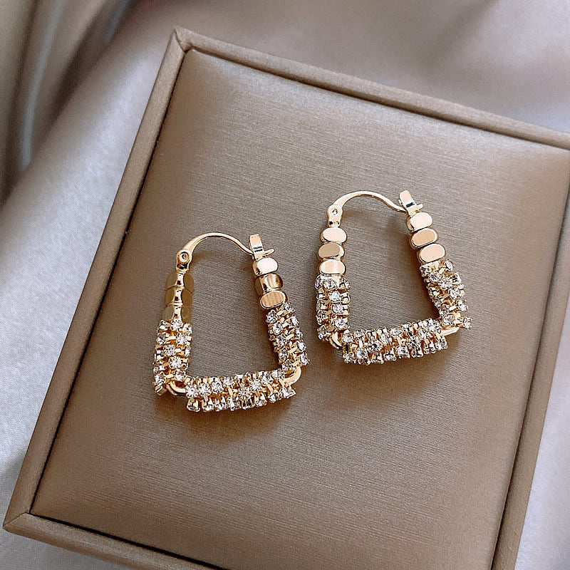 Wholesale Silver square ear buckle niche design light luxury high-grade earrings exquisite unique diamond ring earrings